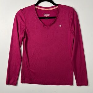 Champion Performance Women's Fuchsia Long Sleeve Tee Sz S V Neck